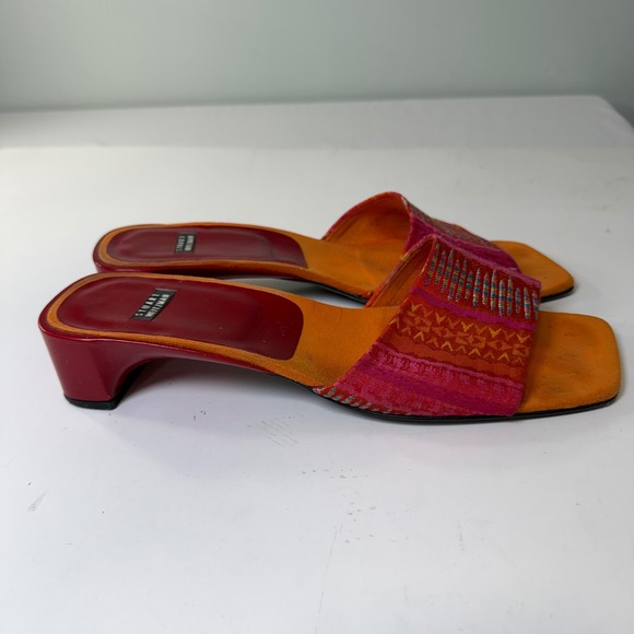 Stuart Weitzman Vintage Square Toe Slide Sandals Red Patent Block Heel Womens 9B - Picture 4 of 8